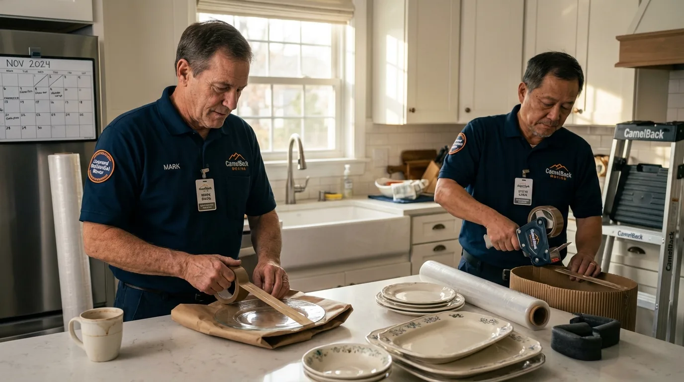 Professional crew packing kitchen dishware in Inwood, WV